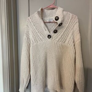 Aerie Cream Cowl Neck Sweater with Buttons